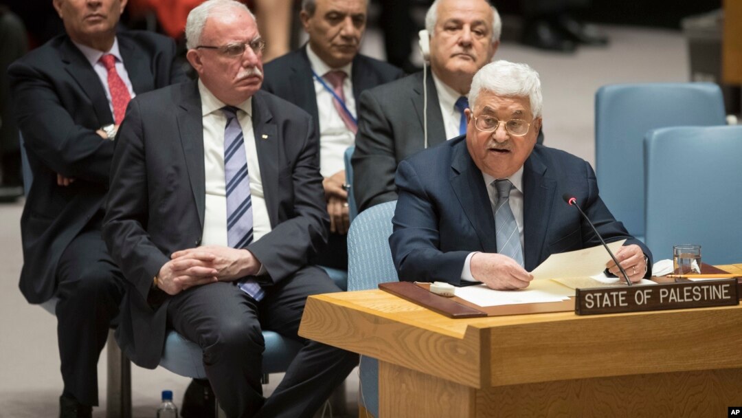 Palestinian President Mahmoud Abbas speaks during a Security Council meeting on the situation in Palestine, Feb. 20, 2018 at United Nations headquarters.