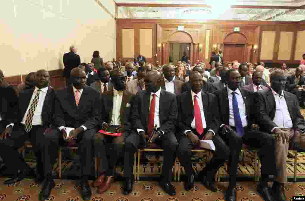 The battle for Malakal came as representatives for both sides in the South Sudan conflict hold peace talks in Addis Ababa. Members of South Sudan rebel delegation are shown at the opening ceremony of the talks on Jan. 4, 2014. 