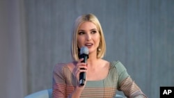 FILE - White House adviser Ivanka Trump speaks during the forum Unleashing the Potential of Women Entrepreneurs through Finance and Markets, on the sidelines of the World Bank/IMF Annual Meetings in Washington, Oct. 18, 2019. 