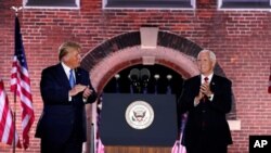 President Donald Trump walks to the stage after Vice President Mike Pence delivered a speech on the third day of the Republican National Convention at Fort McHenry National Monument and Historic Shrine in Baltimore, Aug. 26, 2020.