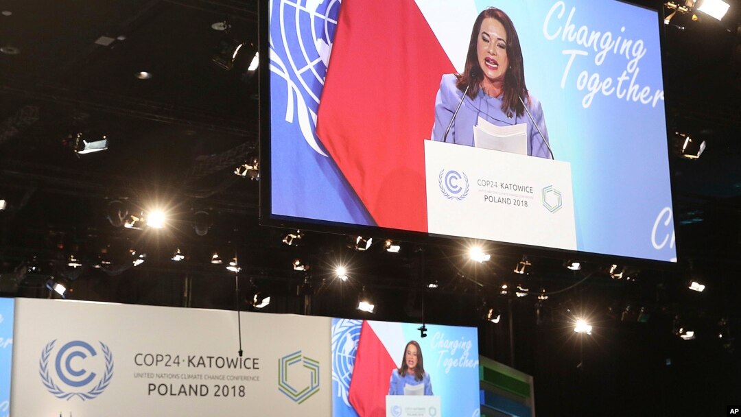 La presidenta de la Asamblea General de las Naciones Unidas, María Fernanda Espinosa Garces, habla durante la apertura de la Conferencia de las Naciones Unidas sobre el Cambio Climático COP24 2018 en Katowice, Polonia, el lunes 3 de diciembre de 2018.