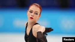 On Feb. 17, 2022, Russian skater Alexandra Trusova of the Russian Olympic Committee, performs her free skate routine in Beijing, China.