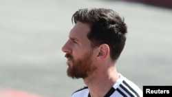 Lionel Messi lors d'un entraînement à la veille du match avec le Nigeria, à Moscou, le 25 juin 2018.