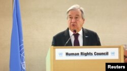 Sekjen PBB Antonio Guterres membuka Sidang Dewan HAM PBB ke-52 di Jenewa, Swiss, hari Senin (27/2).