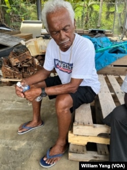 Richard Rechirei, a Palauan fisherman, speaks with VOA at a ship repair shop in Palau, Oct. 16, 2024.