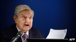 Hungarian-born US investor and philanthropist George Soros delivers a speech on the sideline of the World Economic Forum (WEF) annual meeting, on January 24, 2019 in Davos, eastern Switzerland. 