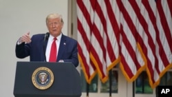 President Donald Trump speaks at an event on protecting seniors with diabetes in the Rose Garden White House, May 26, 2020, in Washington. 