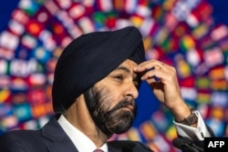 FILE - World Bank Group (WBG) president Ajay Banga attends a press conference on the third day of the annual meetings of the WBG and the International Monetary Fund (IMF) in the Moroccan city of Marrakesh on October 11, 2023.