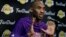 Los Angeles Lakers' Kobe Bryant addresses a media conference prior to an NBA basketball game against the Golden State Warriors, Jan. 14, 2016, in Oakland, California.