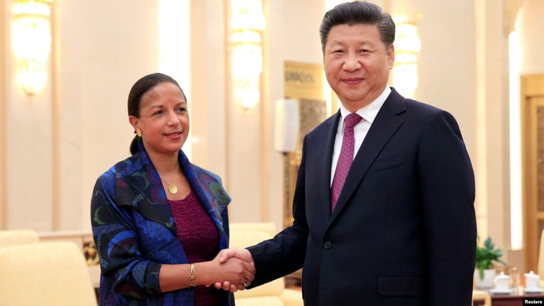 Nữ cố vấn an ninh quốc gia Mỹ Susan Rice gặp Chủ tịch Trung Quốc Tập Cận Bình trong chuyến thăm hồi tháng Bảy.