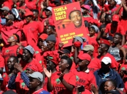 Supporters of Economic Freedom Fighters (EFF) party leader Julius Malema cheer at the party's final election rally ahead of the country's May 8 poll, in Johannesburg, South Africa, May 5, 2019.