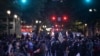 People protest in front of the Multnomah County Justice Center in Portland, Oregon, on July 17, 2020.