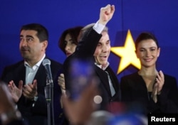 Founder of the Georgian Dream party Bidzina Ivanishvili speaks after the announcement of exit poll results in parliamentary elections, at the Georgian Dream party headquarters in Tbilisi, Oct. 26, 2024.