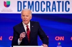 FILE - Democratic U.S. presidential candidate and former Vice President Joe Biden speaks during the 11th Democratic candidates debate of the 2020 U.S. presidential campaign, held in CNN's Washington studios, in Washington, March 15, 2020.