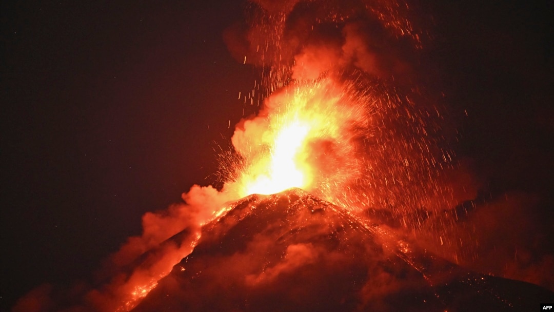 Fuego volcano erupts as seen from Alotenango, Sacatepequez department, some 65 kilometres southwest Guatemala City, March 10, 2025. 