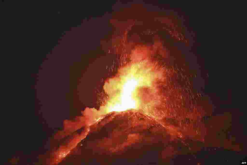 Fuego volcano erupts as seen from Alotenango, Sacatepequez department, some 65 kilometers southwest Guatemala City, March 10, 2025.