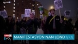 Manifestan Pwoteste Kont Viktwa Elektoral Trump la Devan Anbasad Etazini nan Lond 