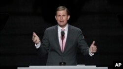 Eric Trump, le fils de Donald Trump, parle lors de la convention républicaine, le 20 juillet 2016.