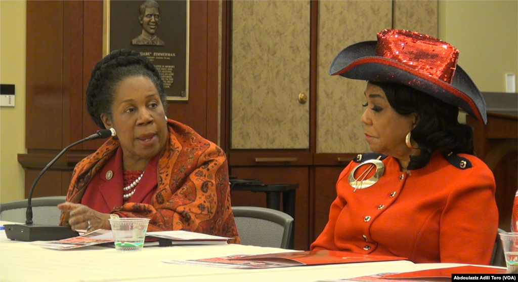 Wasu wakilan majalisar Amurka Frederica Wilson tare da Sheila Jackson Lee. Maris 7 shekarar 2018