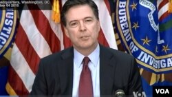 Giám đốc FBI James Comey thảo luận về vụ thảm sát tại San Bernardino, California, tại một cuộc họp báo ở trụ sở FBI, Washington, DC, ngày 4/12/2015.