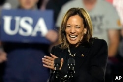 Democratic presidential nominee Vice President Kamala Harris addresses a campaign rally in Pittsburgh, Pennsylvania, Nov. 4, 2024.