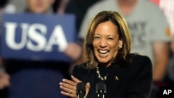 Democratic presidential nominee Vice President Kamala Harris addresses a campaign rally in Pittsburgh, Nov. 4, 2024.