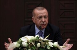 FILE - Turkish President Recep Tayyip Erdogan speaks in Ankara, Turkey, Sept. 16, 2019.