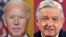 Composición de imágenes del presidente de Estados Unidos Joe Biden, izquierda y el presidente de México, Manuel López Obrador, derecha.