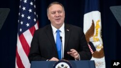 FILE - Secretary of State Mike Pompeo speaks at the State Department in Washington, Dec. 19, 2019. 