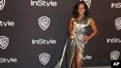 Regina King, winner of the award for best performance by an actress in a supporting role in any motion picture, arrives at the Golden Globes afterparty, Jan. 6, 2019, in Beverly Hills, California.