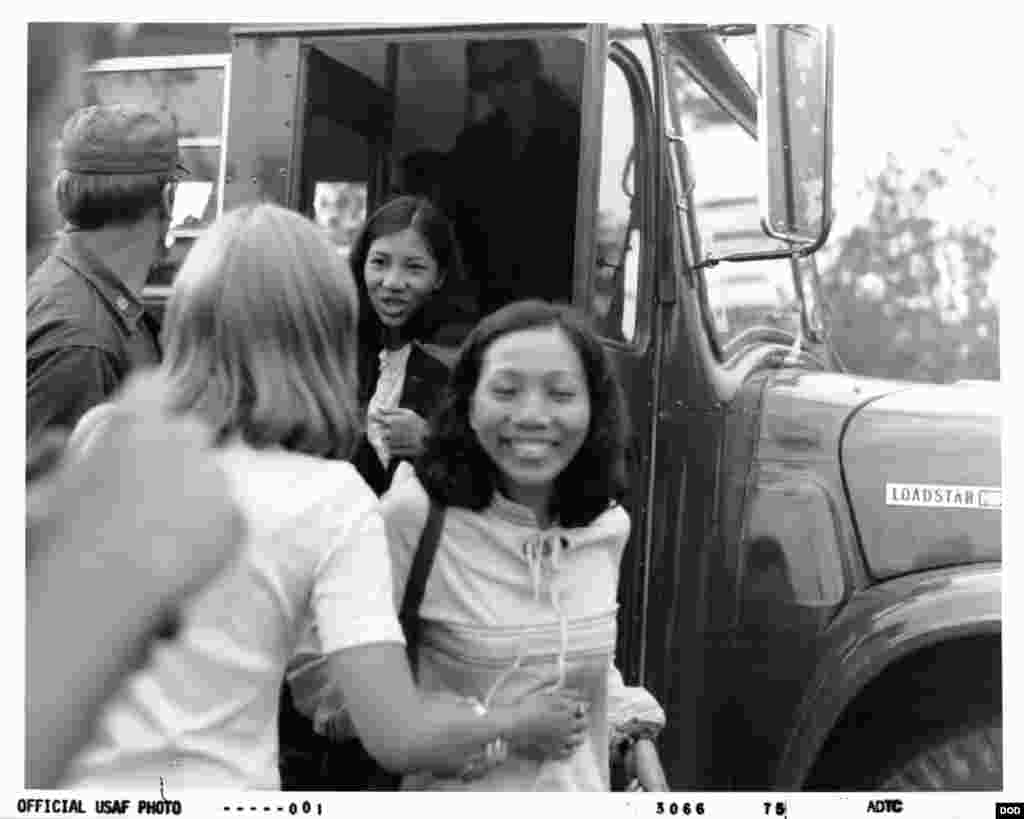Photo of refugees at the Vietnamese Refugee Processing Center at Eglin Air Force Base in 1975.