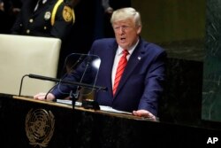 FILE - President Donald Trump delivers remarks to the 74th session of the United Nations General Assembly, in New York, Sept. 24, 2019.