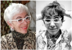 This combination photo shows Italian film director Lina Wertmuller at her home in Rome, Italy, June 7, 1993, left, and Wertmuller on Jan. 18, 1978.