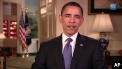 US President Barack Obama delivers his weekly address for the Memorial Day holiday weekend, 29 May 2010