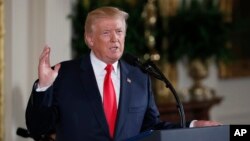 President Donald Trump speaks in the East Room of the White House, July 31, 2017, at Washington. 