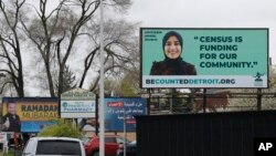 A billboard highlighting the 2020 Census is seen in Dearborn, Michigan, April 30, 2020.