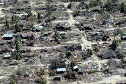 FILE - An aerial shot shows widespread destruction caused by Cyclone Kenneth when it struck Ibo island north of Pemba city in Mozambique, May, 1, 2019.