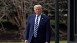 Donald Trump departs to attend a briefing at the National Institutes of Health 