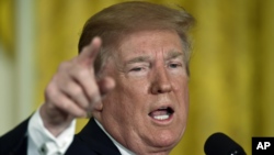 President Donald Trump speaks in the East Room of the White House in Washington, June 18, 2018. 