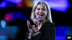 Olivia Newton John performs during the Viña del Mar International Song Festival at the Quinta Vergara in Viña del Mar, Chile, Feb. 23, 2017. 
