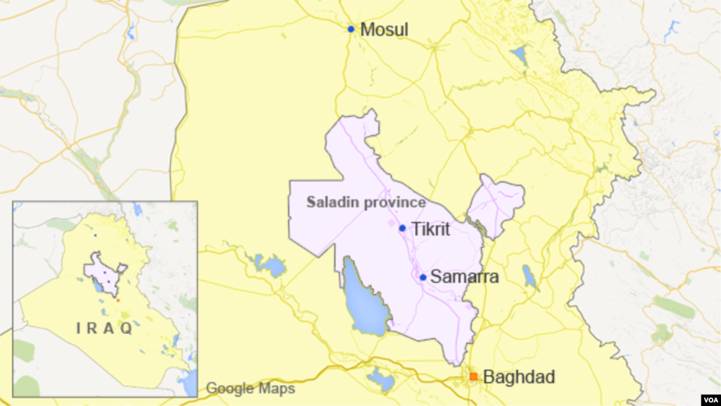 Bản đồ thành phố Tikrit và Samarra ở tỉnh Saladin, Iraq.