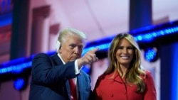 Capres dari Partai Republik Donald Trump dan istrinya, Melania, tampil dalam hari terakhir Konvensi Nasional Partai Republik di Milwaukee, pada 18 Juli 2024. (Foto: AP/Paul Sancya)