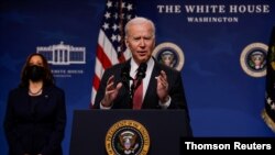 U.S. President Joe Biden delivers remarks on the political situation in Myanmar at the White House in Washington