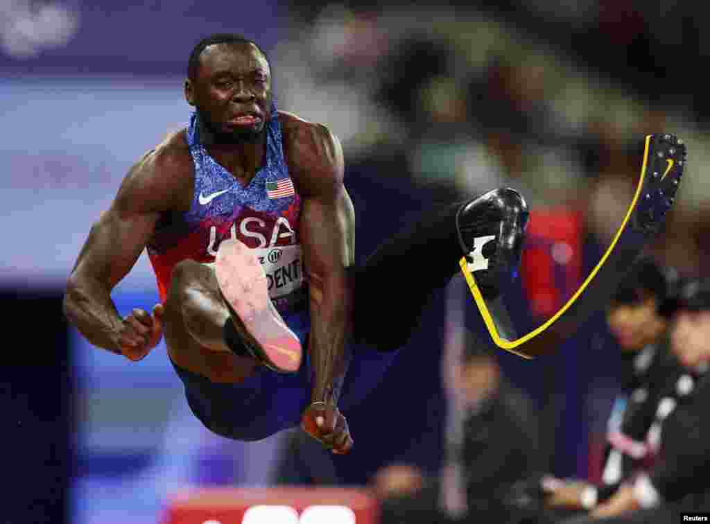 Derek Loccident of United States competes in the men's long jump athletics final at the Stade de France in Saint-Denis during the Paris Paralympics, Sept. 4, 2024.