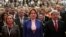 FILE - Meral Aksener, a former interior minister and deputy parliament speaker, center, attends her party's first meeting in Ankara, Turkey, Oct. 25, 2017. 