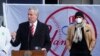 New York's Mayor Bill de Blasio speaks next to former New York Yankees pitcher Mariano Rivera at a mass vaccination site at Yankee Stadium amid the coronavirus disease (COVID-19) pandemic in the Bronx borough of New York City, Feb. 5, 2021.