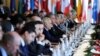 U.N. Envoy to Libya Ghassan Salame, center, attends the second day of the international conference on Libya in Palermo, Italy, Nov. 13, 2018.