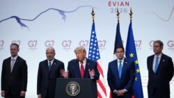 Serok Trump di Konferansa Rojnamevanî de li Evian, Fransa 17 Hezîranê 2026.