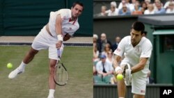 Jedan na drugog: Viktor Troicki (levo) servira protiv Huana Monaka, Novak Đoković vraća protiv Radeka Stepaneka