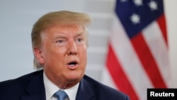 U.S. President Donald Trump speaks in a bilateral meeting with Japan's Prime Minister Shinzo Abe (not pictured) during the G7 summit in Biarritz, France, Aug. 25, 2019.